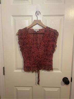 Karina Grimaldi Metallic Floral Silky Blouse Whimsical Size Small